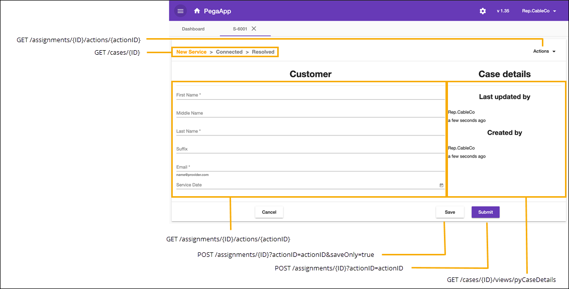 A sample case form with customer details in an Angular-based application