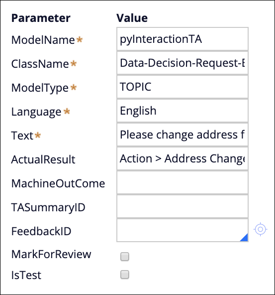 Examples of parameter values for providing feedback to categorization models