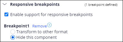 Responsive settings are set to cause a UI component to become invisible when a breakpoint is reached.