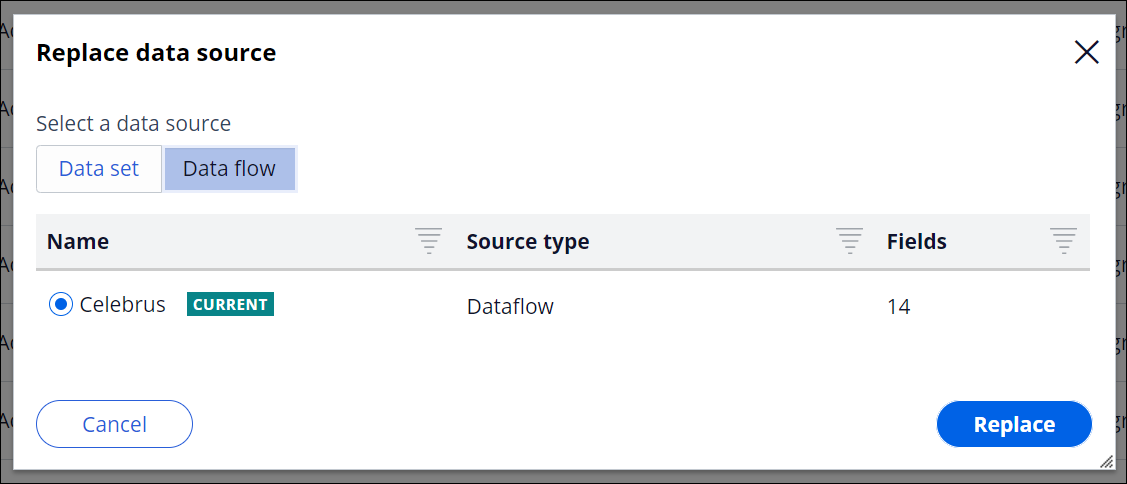 Replace data source window