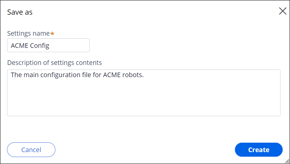 When creating a Runtime configuration file copy, provide the file and description for the new file.