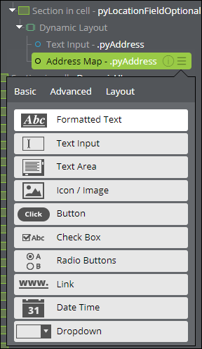 The tabs contain UI components that you can add to your interface.
