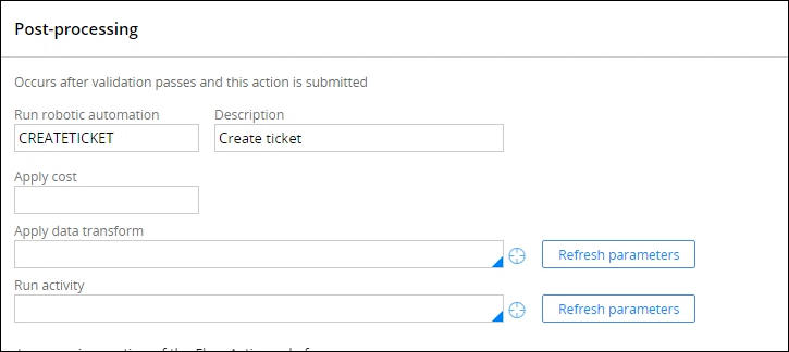 Post-processing section of the Flow Action rule form