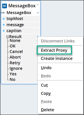 Right-click menu for a data port, showing the Extract Proxy option.