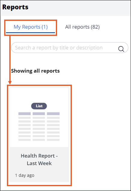 On the Reports landing page, you can select a private report in the My reports folder for editing.