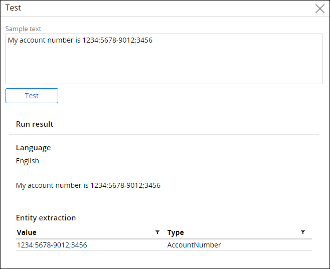 Example of an entity extraction test with correct results.