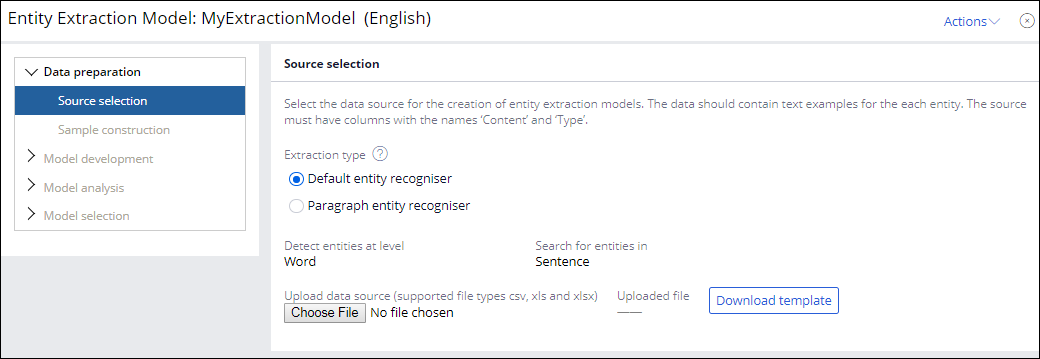 Configuration of the default and paragraph-level entity extraction.