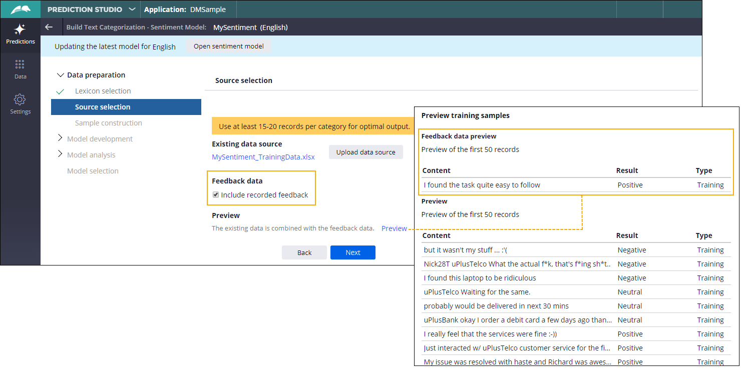 Source selection step of rebuilding the models with recorded feedback.