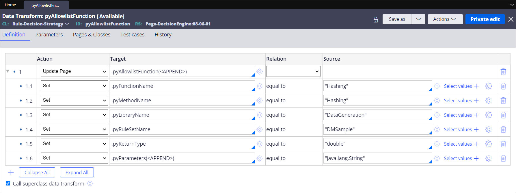 The pyAllowlistFunction data transform with a new function added