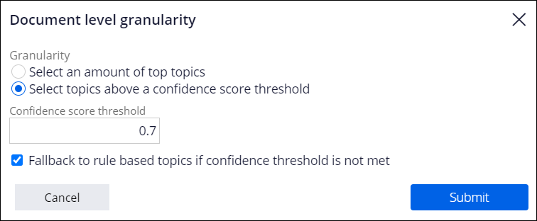 The document level granularity configuration window