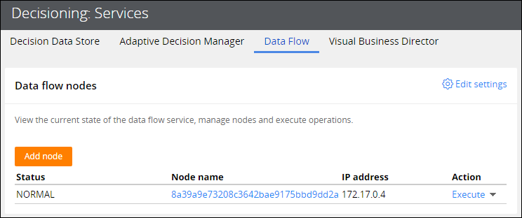 The list contains a single node. The status of the node is normal.