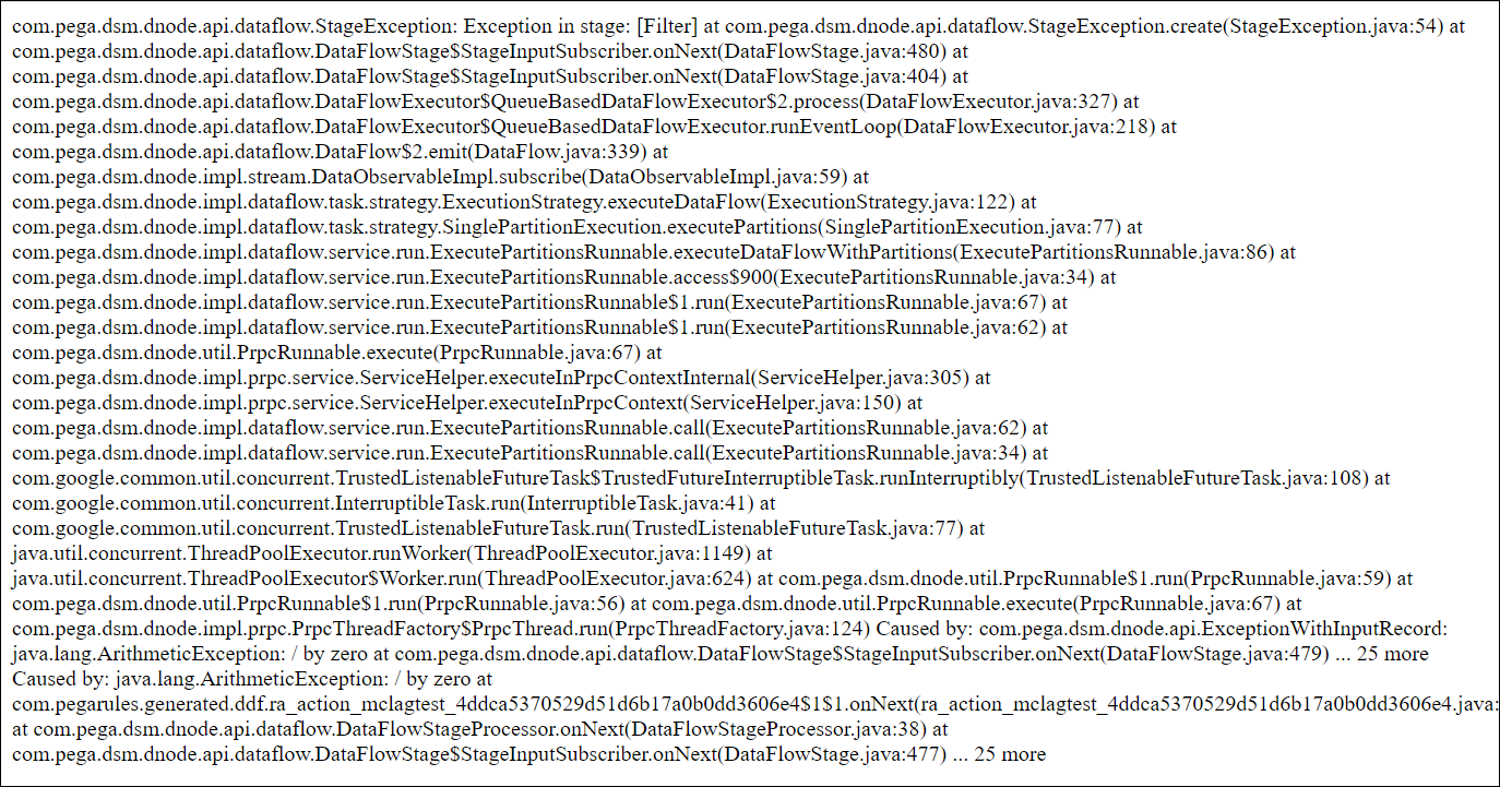 The stack trace lists the method calls that the application was running when it encountered an exception.