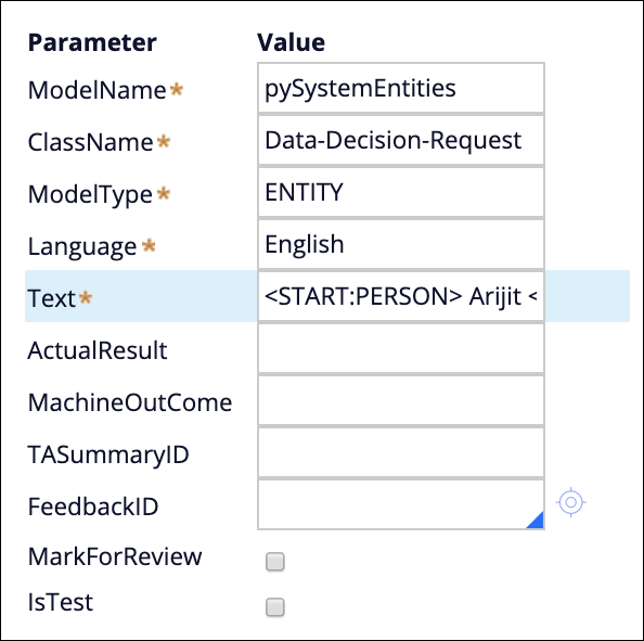 Examples of parameter values for providing feedback to text extraction models.