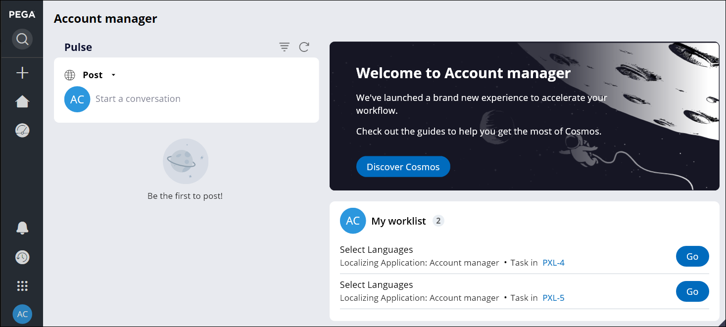 A dashboard in a portal for account managers. Includes Pulse and a worklist.
