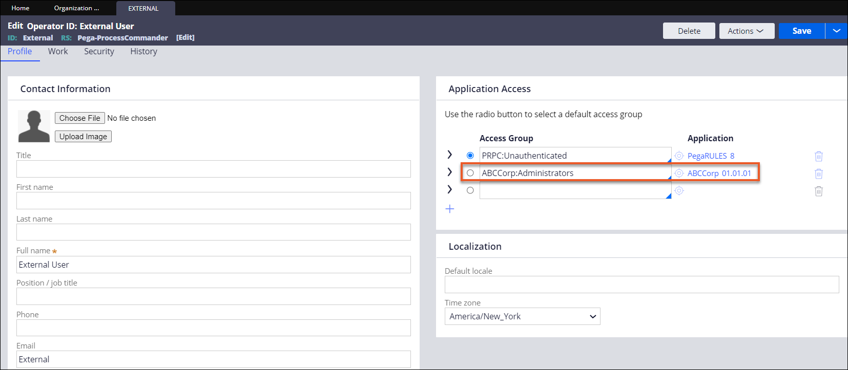 Adding a new access group for the external user