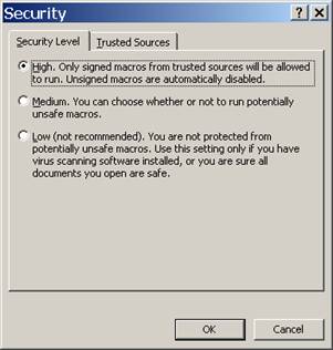 Visio 2002 Security dialog