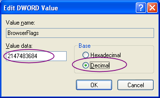 BrowserFlag Edit DWORD Value window