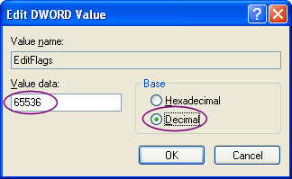 EditFlags Edit DWORD Value window
