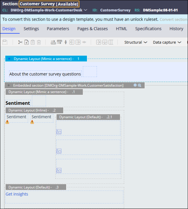 Section rule defining a customer survey