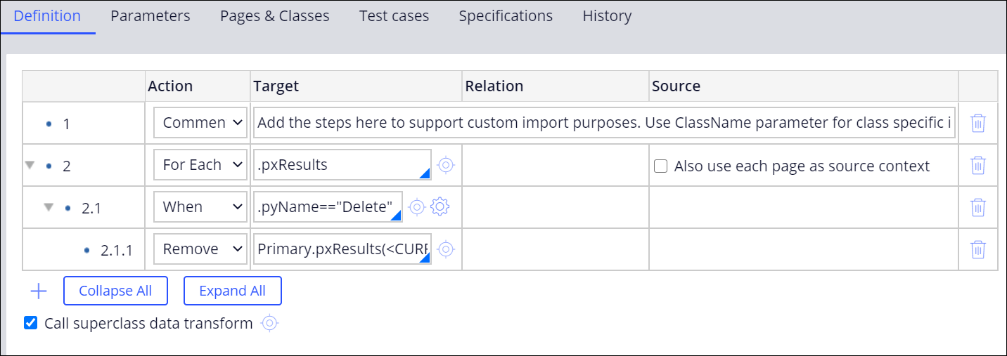 The pyLoadCustomImportPurposes data transform