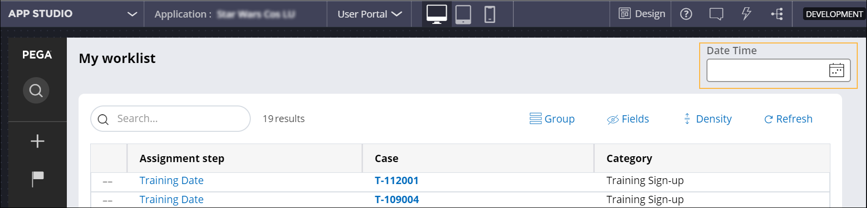 Picture of a date time control added to a view.