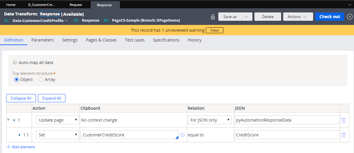 Response data transform