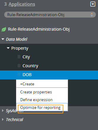 Optimize a property in the Application Explorer
