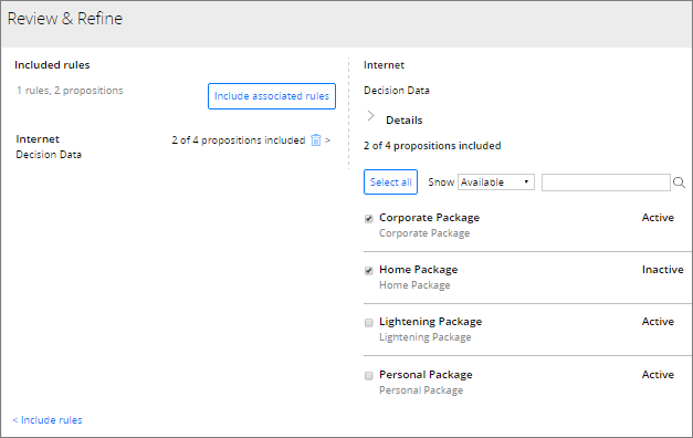 Selecting specific propositions in change request