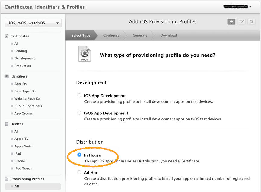 Add iOS Provisioning Profiles screen