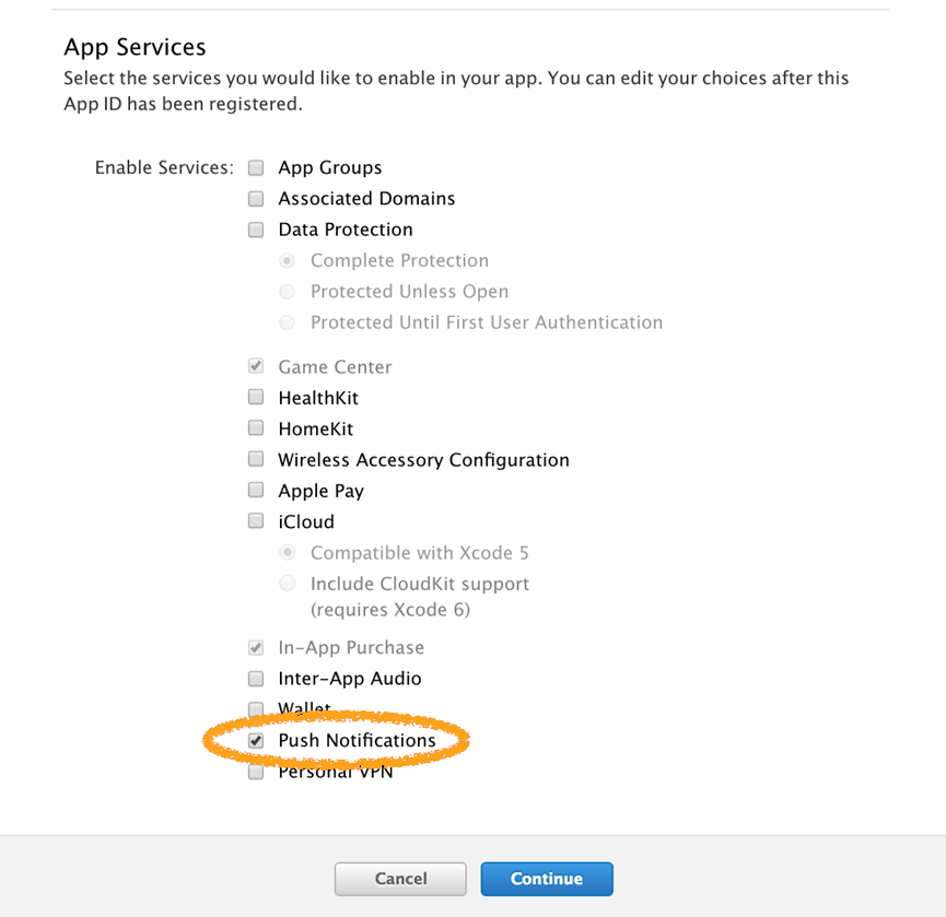 App Services screen