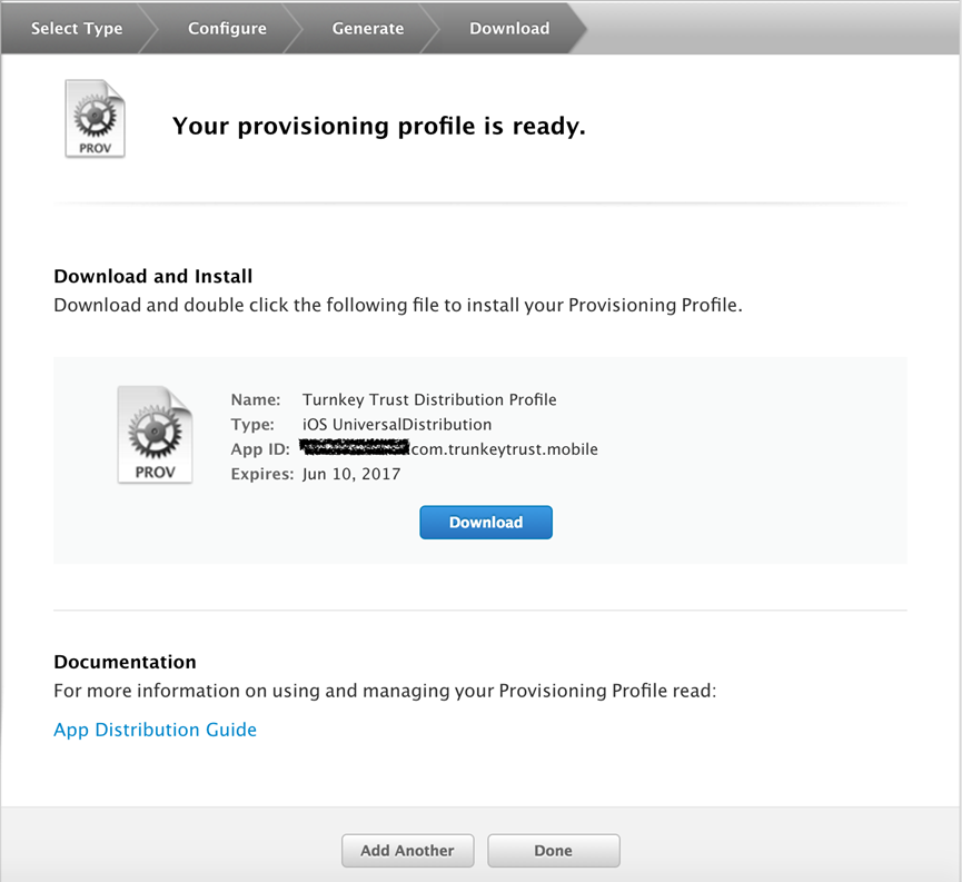 Your Provisioning Profile is Ready screen