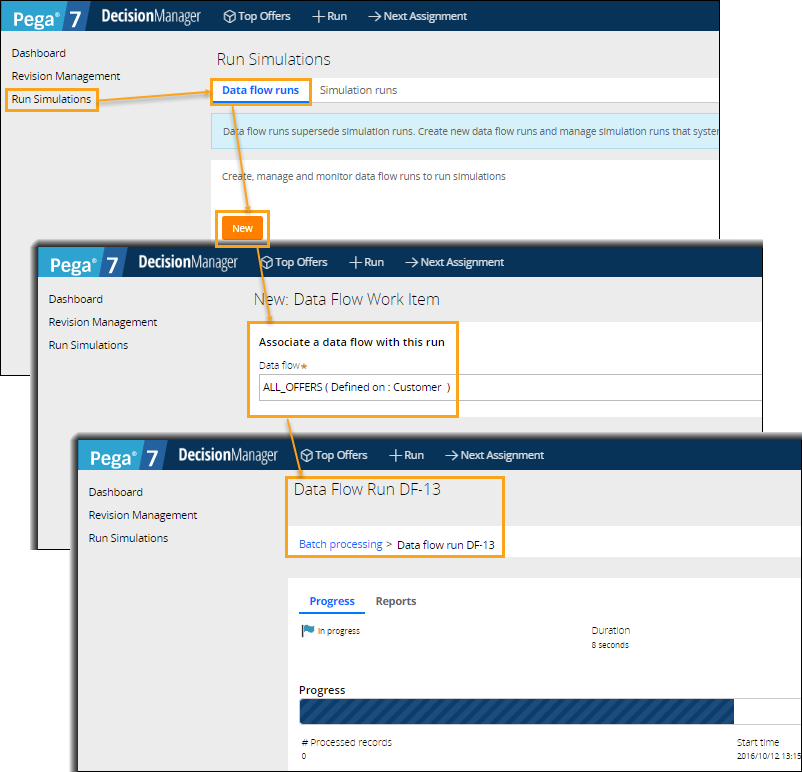 Running a data flow in the Decision Manager portal