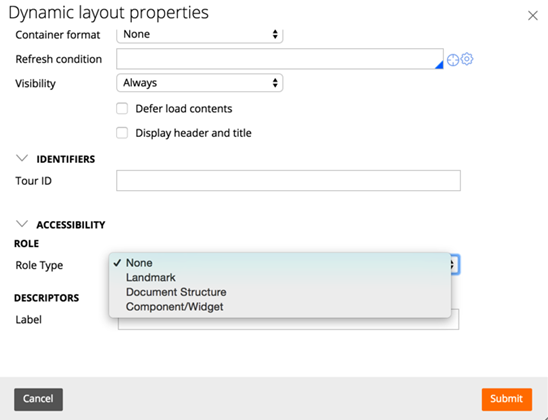 Dynamic layout properties with role type selected
