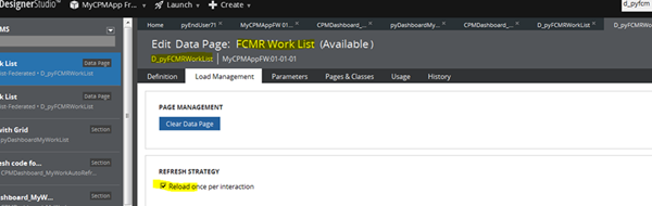 Edit copy of data page FCMRWorkList, Load Management, Refresh Strategy