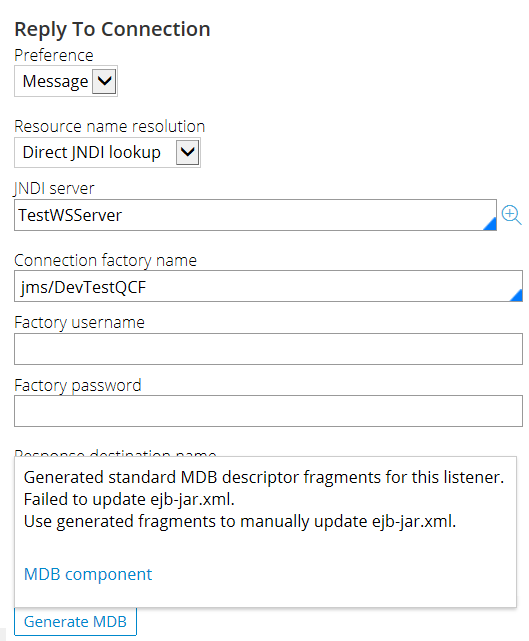 Message indicating that your archive contains fragments of the MDB deployment descriptors