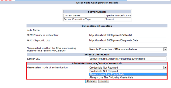 Enter Node Configuration Details, Administrative (JMX/SOAP) Credentials