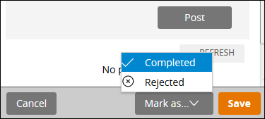 Options to complete or reject a bug from the Mark As menu
