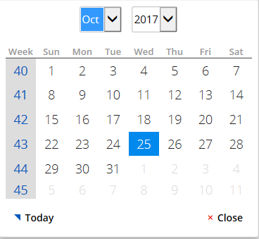 Calendar with week numbers shown in column on the left