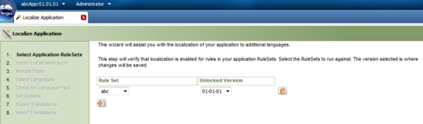 Localize Application wizard Select Application Rulesets