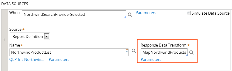 Response data transform for a data page data source