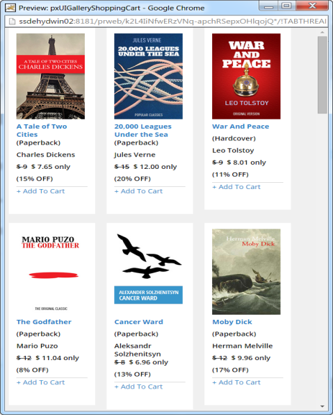 A repeating dynamic layout used to display book titles.