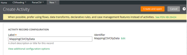 Create activity to map CSV data