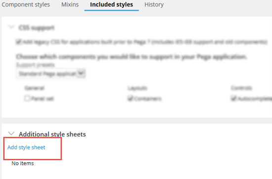 Click Add style sheet to add a row