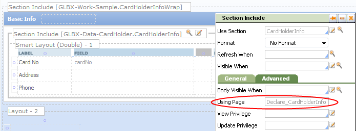 Specify the name of the ADP in the Using Page field
