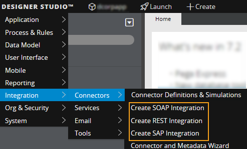 Opening the integration wizards from Designer Studio