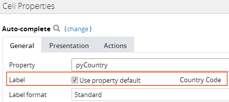 The Cell Properties dialog box with the Use property default check box