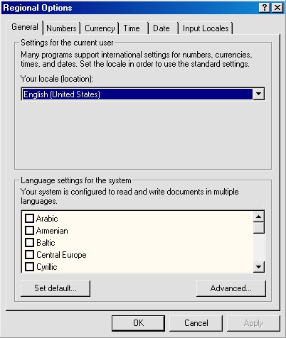 picture of Regional Options form