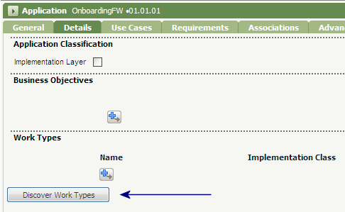 Example of the Discover Work Types button in the application rule form