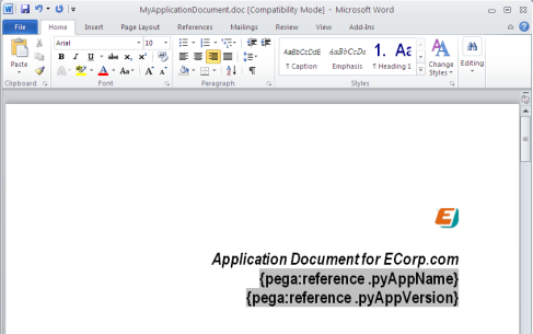 Cover page for ECorp's application document template