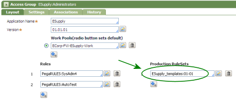 Production RuleSet list in an access group